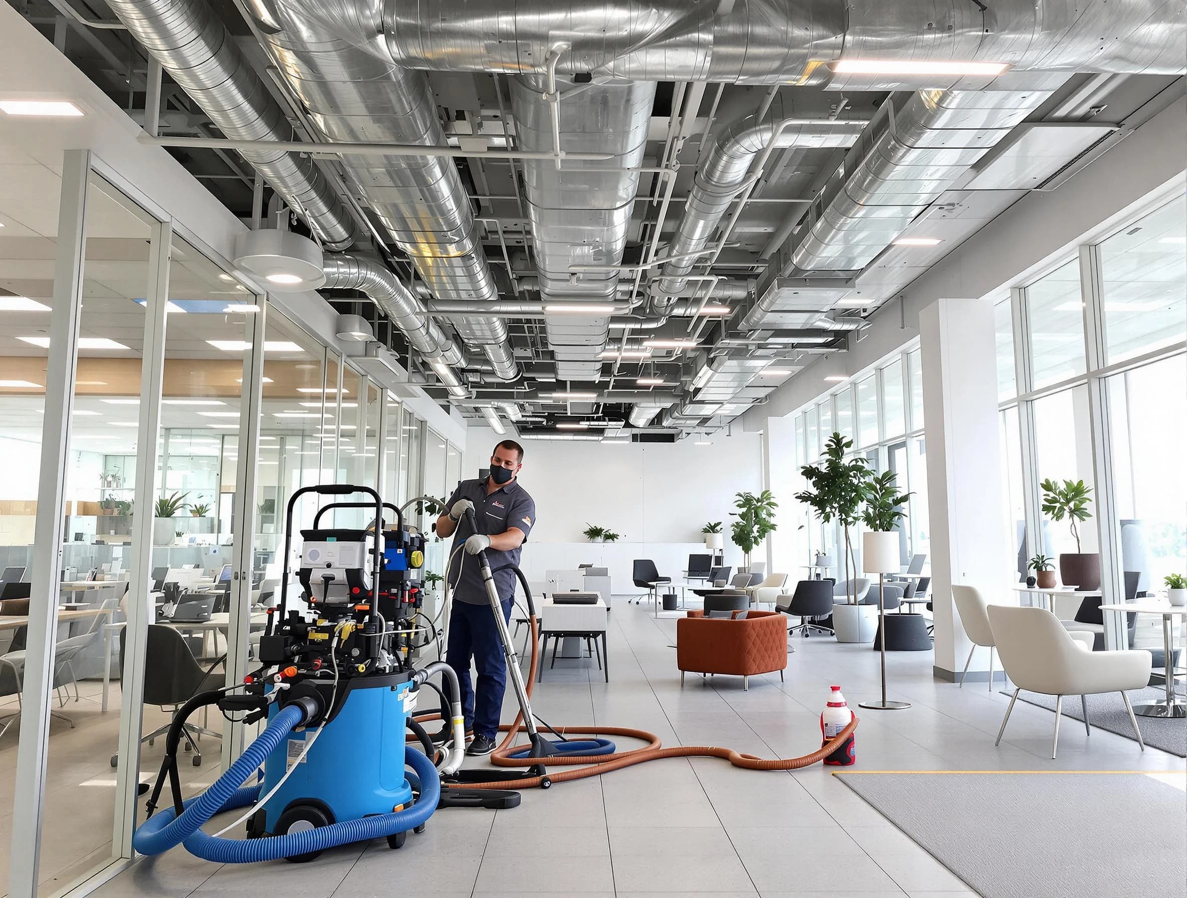 Firestone Air Duct Cleaning team conducting comprehensive commercial duct cleaning at a business location in Firestone