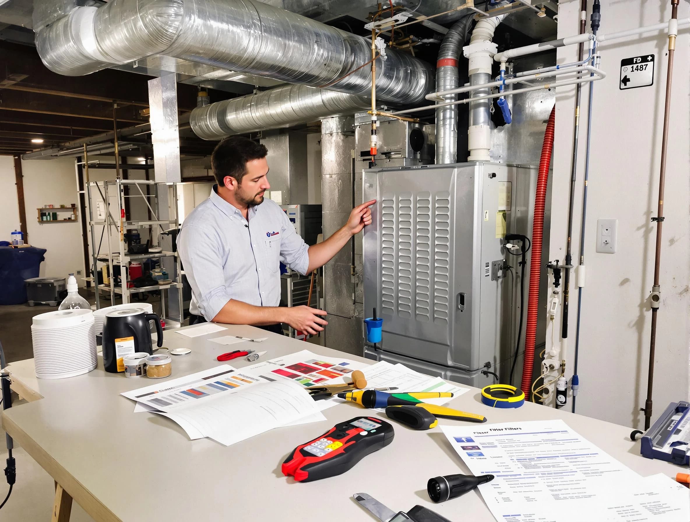 Firestone Air Duct Cleaning inspector conducting detailed filter system evaluation using professional diagnostic tools in Firestone